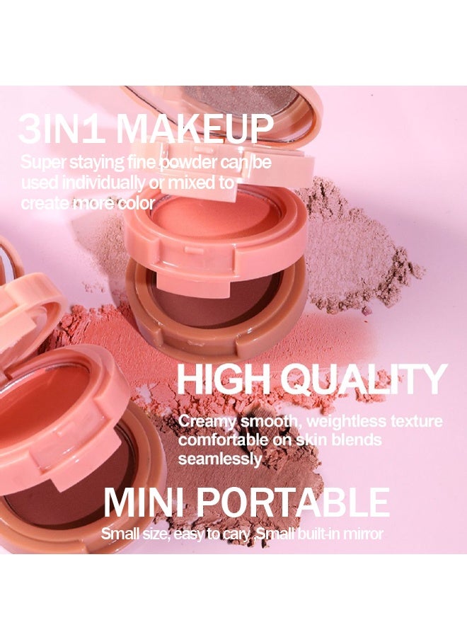 Julystar Glow Up-3 In 1 Highlight+Blush+Contour，Powder Cheek For Face Blush Bronzer Palette Long-Lasting, Ultra-Thin, Natural And Bright Color Cushion Applicator Blendable Natural Makeup Face Blush #02 - Image 5